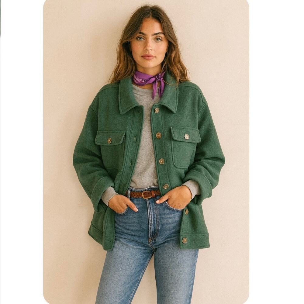 Joie Wool Blend Olive Green Work Coat Effortless Chic Boho Classic Casual